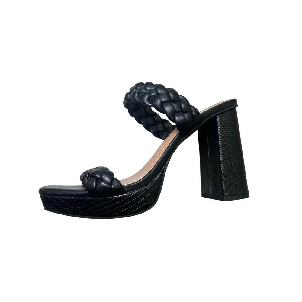 EUC Dolce Vita DV Peggy black braided straps platform block heel size‎ 8 leather